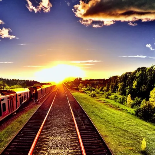 Image similar to ns train driving into the sunset