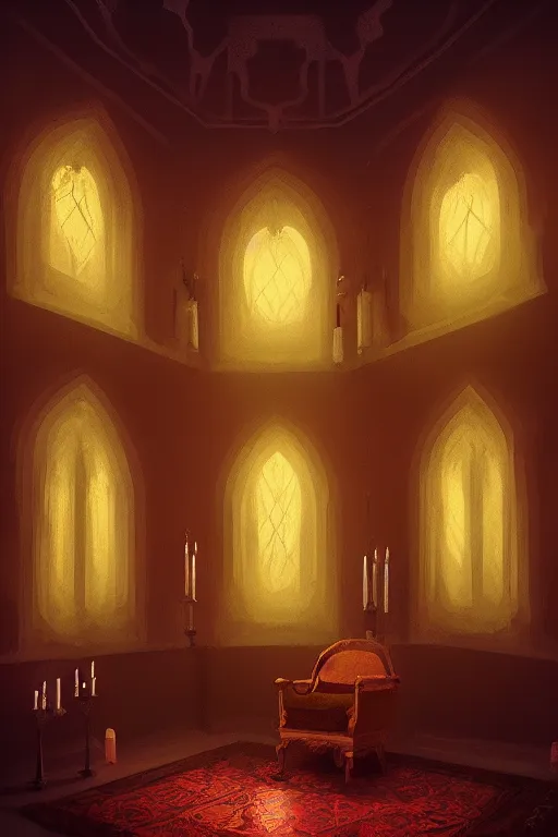 Image similar to a matte painting gothic parlor room and flickering candles by alena aenami