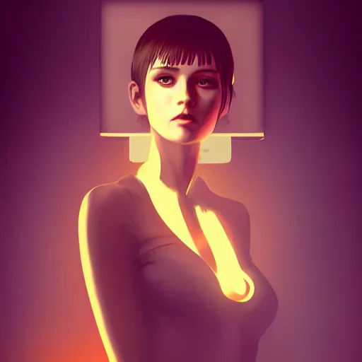 Image similar to blade runner rachael holding a cigarette in her hand, an airbrush painting by ilya kuvshinov, cgsociety, digital art, backlight, indoor light, volumetric lighting, digital painting, smokey background, concept art, trending on artstaion