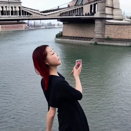 Prompt: artist yeat taking a selfie at budapest