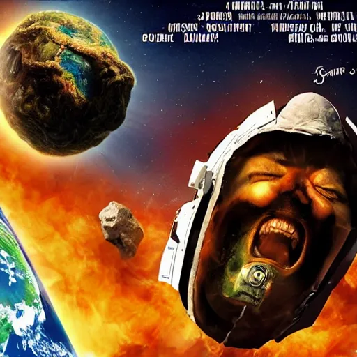 Image similar to Film publicity poster for comic-disaster movie of Earth being stuck by asteroid