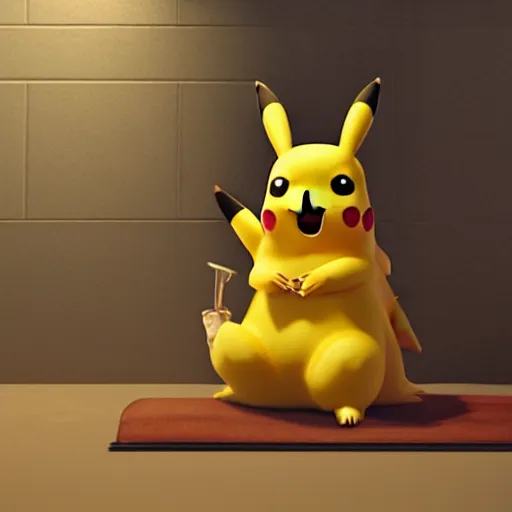 Image similar to Pikachu taking a bong rip on the couch, unreal engine 5, octane render, cgsociety, living room interior, soft lighting, ray tracing,