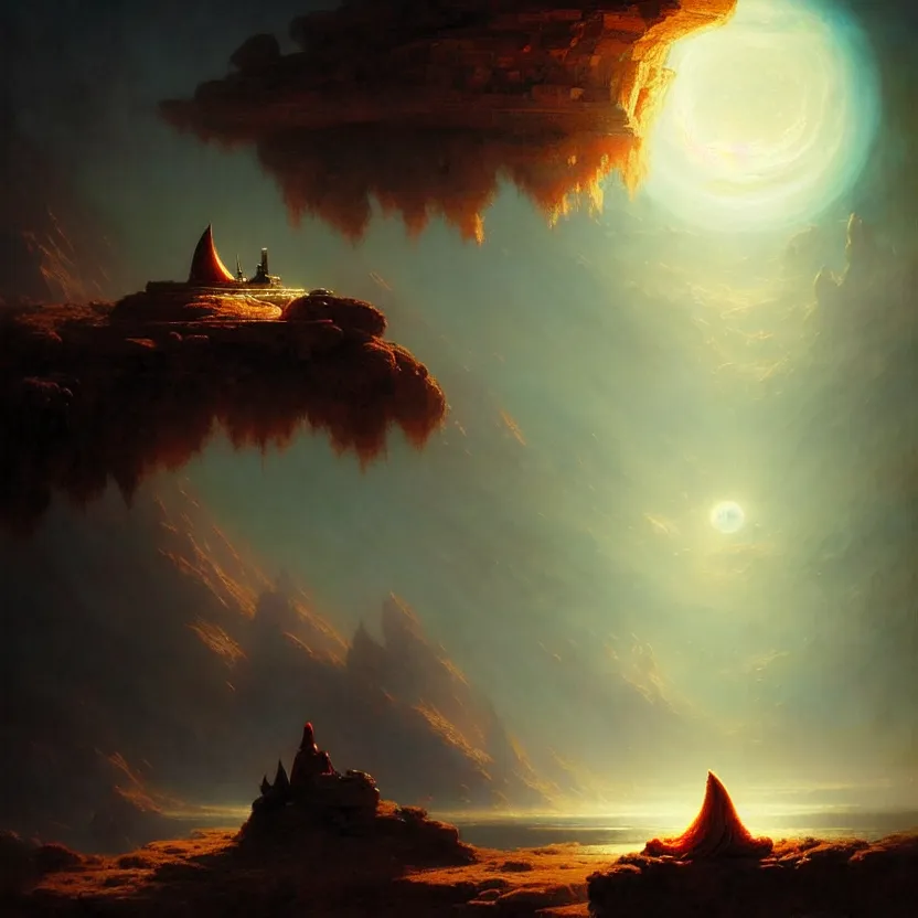 Image similar to giant shining crescent in a magic fluffy persian carpet dimension, by greg rutkowski and gaston bussiere, dim lighting, beautiful volumetric - lighting - style atmosphere, surreal atmosphere, intricate, detailed, photorealistic imagery, artstation