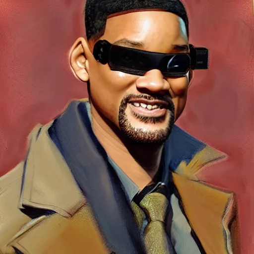 Prompt: will smith wearing big steampunk googles, art by steve henderson