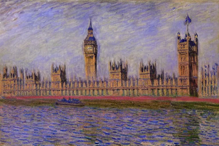 Prompt: Palace of Westminster, illustrated by Claude Monet, very detailed