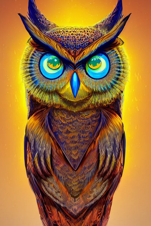 Prompt: glowing owl, amber, beautiful colours, highly detailed, digital art, sharp focus, trending on art station