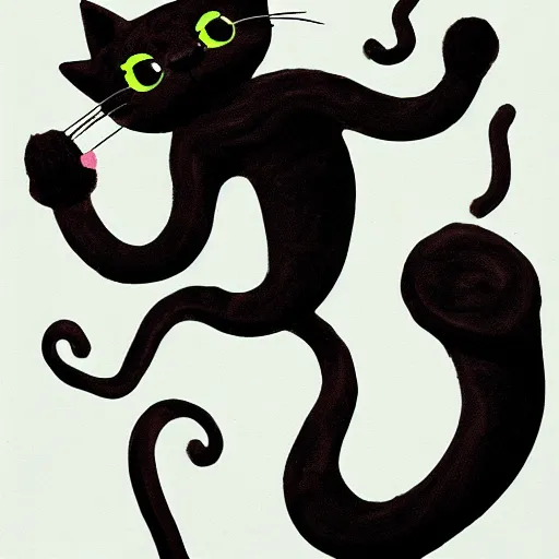 Image similar to a cute cat art of black ink cat slime in form of liquid black cat with tentacles , claymation, Aardman animation