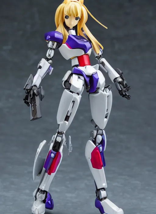 Image similar to toy design,Girl in mecha cyber Armor, portrait of the action figure of a girl, with bare legs， holding a weapon，gundam style， anime figma figure, studio photo, 70mm lens,