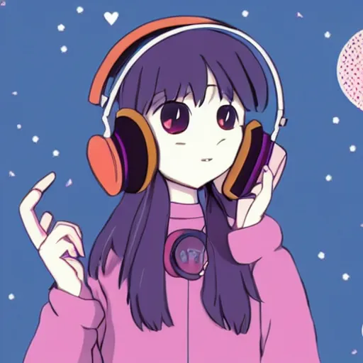 Image similar to lofi girl with headphones on, anime good vibes, chill, calm