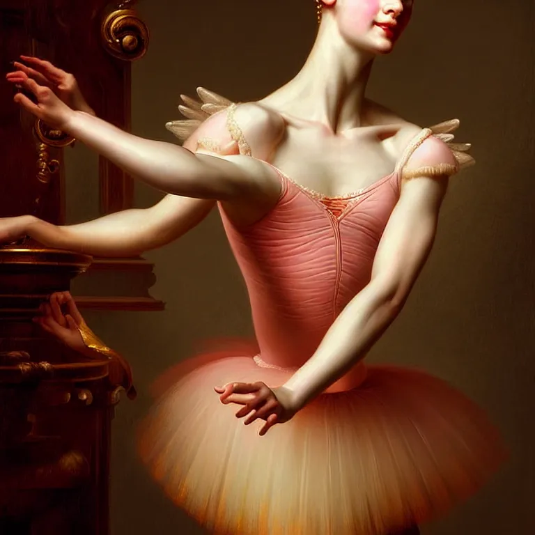 Image similar to epic professional digital art of sweet ballerina accent lighting, painted, intricate, detailed, cheery, fun, effervescent, by roberto ferri, epic, stunning, gorgeous, much wow, much detail, cinematic, masterpiece, unreal engine render