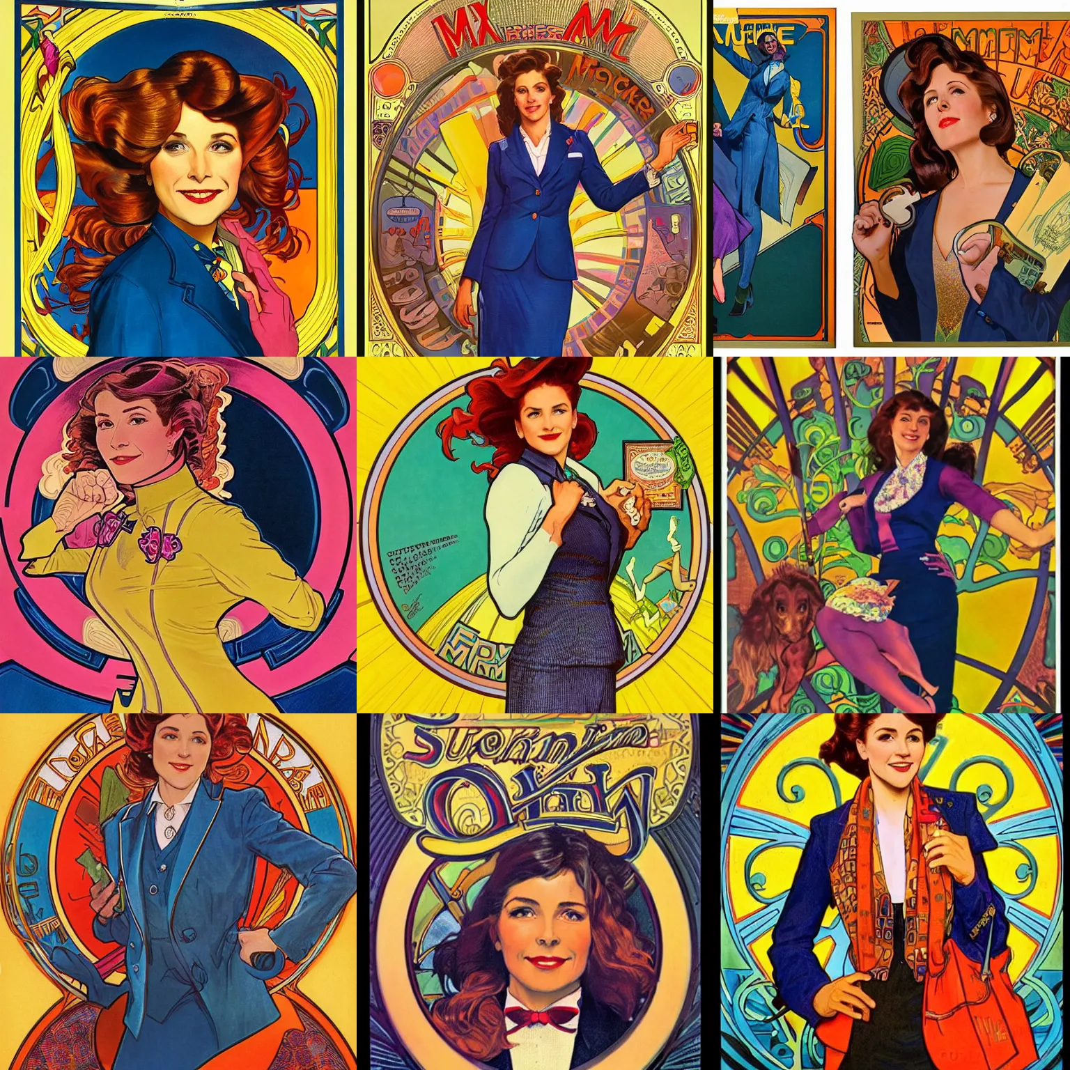 Prompt: a successful female marketing manager wearing a suit, positive mood, bright colors, success, professional portrait, promotional image, imax 7 0 mm footage, realistic, highly detailed, art nouveau, by alan davis and peter kemp and alphonse mucha