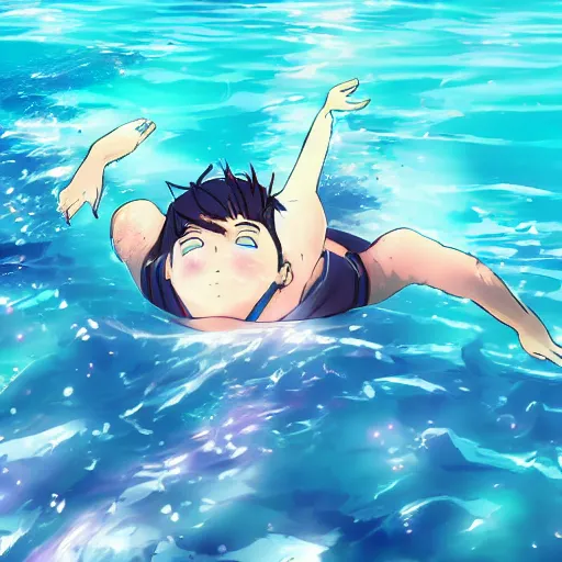 Image similar to anime boy swimming underwater