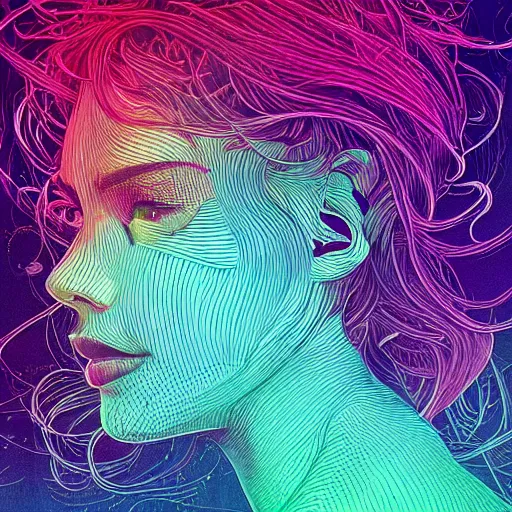 Image similar to the head of a beautiful woman partially made of rainbows, an ultrafine detailed illustration by james jean, final fantasy, intricate linework, bright colors, behance contest winner, vanitas, angular, altermodern, unreal engine 5 highly rendered, global illumination, radiant light, detailed and intricate environment