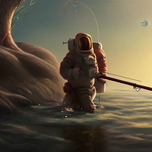 Prompt: fishing on the moon, 4K, painting, artstation, oil paint