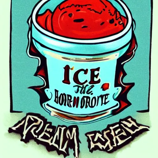 Prompt: ice cream of the macabre skin and bones flavor, horror,