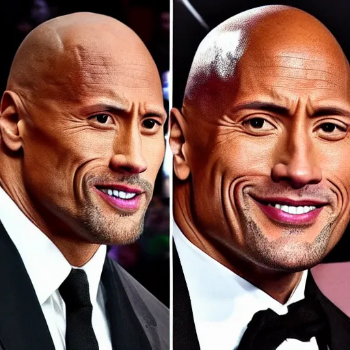 Prompt: Dwayne Johnson doing his eyebrow face towards the camera