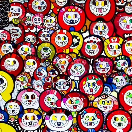 Image similar to red cartoon demons in a takashi murakami art style