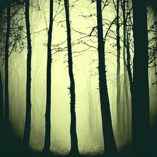 Prompt: a dark forest with a feeling of loneliness, polaroid photo, perfect photo, photo pinterest