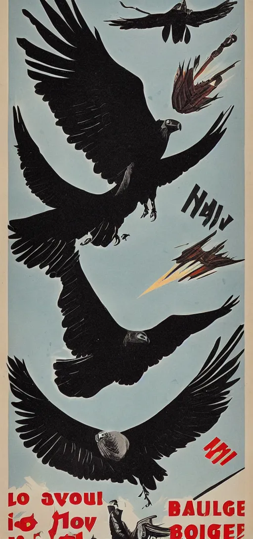 Image similar to balck Vulture with one lightning bolts in 1940s propaganda poster