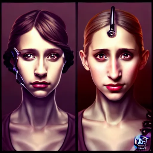 Image similar to in the style of pedro campos, diego fazio, artgerm, beautiful taissa farmiga, steampunk, elegant pose, middle shot waist up, symmetrical face symmetrical eyes, cinematic lighting, detailed realistic eyes, short neck, insanely detailed and intricate elegant