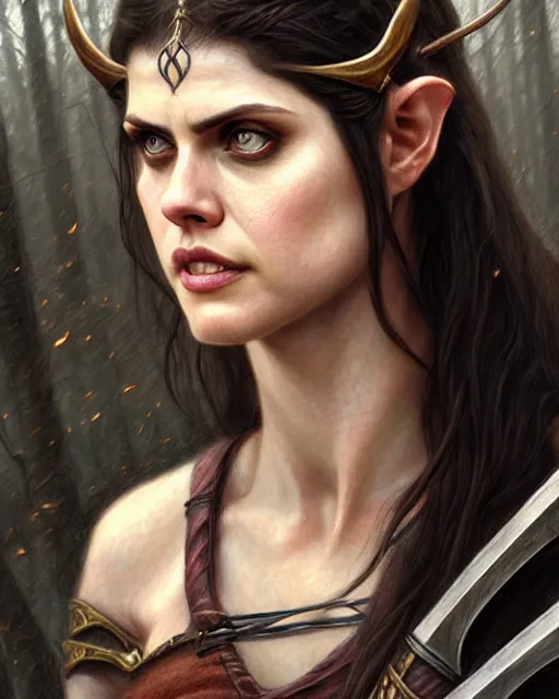 Image similar to alexandra daddario as a female elvish barbarian | | pencil sketch, realistic shaded, fine details, realistic shaded lighting poster by greg rutkowski, magali villeneuve, artgerm, jeremy lipkin and michael garmash and rob rey