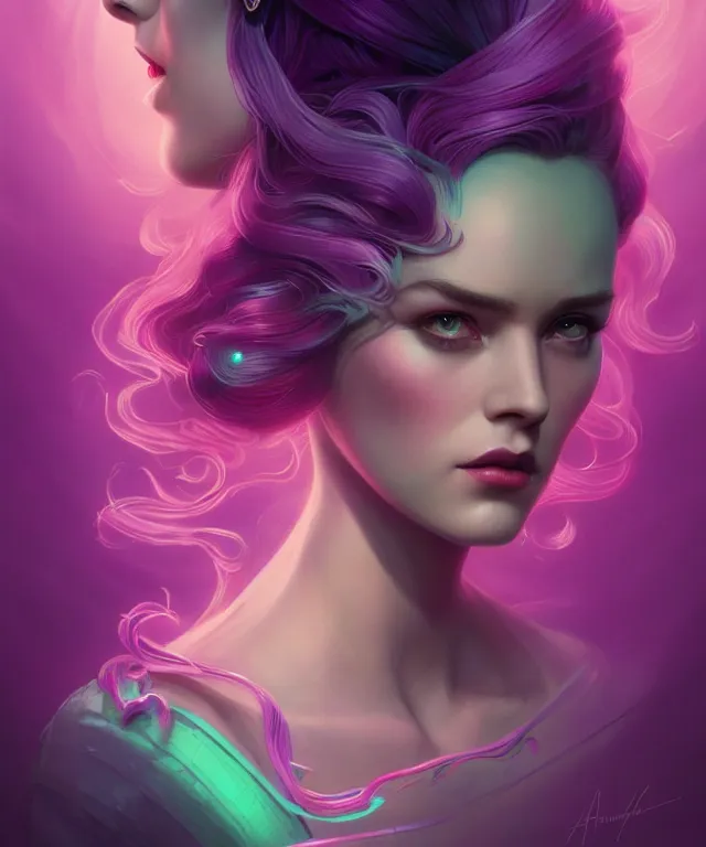 Prompt: retro movie poster by charlie bowater and anna dittmann and artgerm and clemens ascher, intricate, elegant, purple and green and pink mist, highly detailed, dramatic lighting, sharp focus, octane render, trending on artstation, artstationhd, artstationhq, unreal engine, 4 k, 8 k