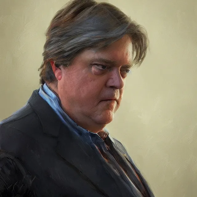 Prompt: steve bannon, portrait, elegant, intricate, digital painting, artstation, concept art, smooth, sharp focus, illustration, art by konstantin korovin and daniel f. gerhartz and john howe