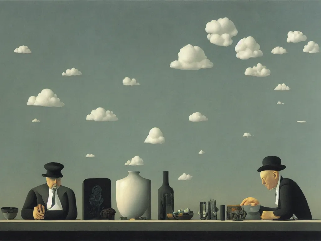 Prompt: obituary for an alchemist. painting by rene magritte, john howe