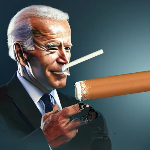 Image similar to joe biden smoking a giant joint, smoke, amazing detail, realistic digital art, artstation