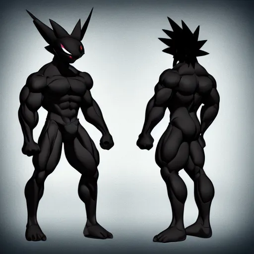 Image similar to muscular black pokemon, digital painting, aesthetic, minimalistic design, artstation