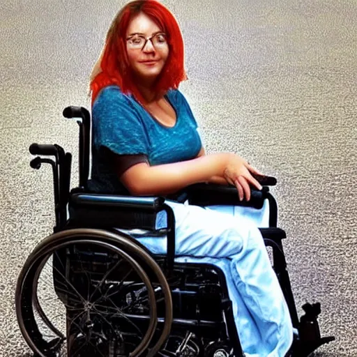 Image similar to “ color photo of a beautiful woman in a wheelchair, hd, photorealistic, detailed ”