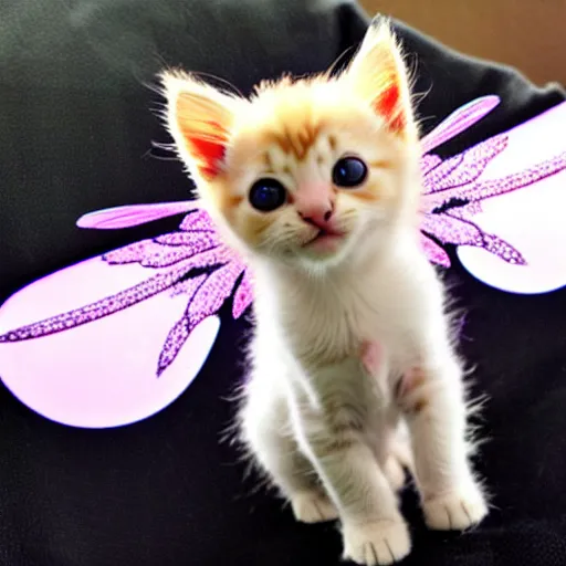 Prompt: a cute kitten with fairy wings