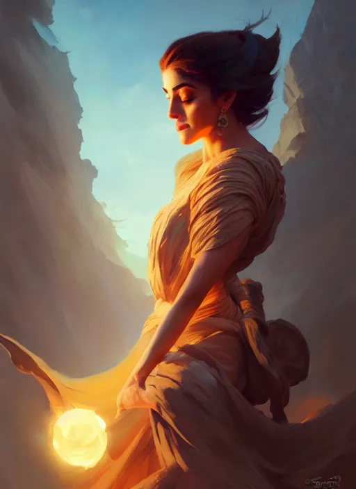 Image similar to side portrait, maya ali, wind sorcerer, gloomhaven, organic painting, hard edges, luminescent, octane render, by greg manchess, huang guangjian, gil elvgren, sachin teng, greg rutkowski, jesper ejsing, rhads, ilya kuvshinov, cushart krenz