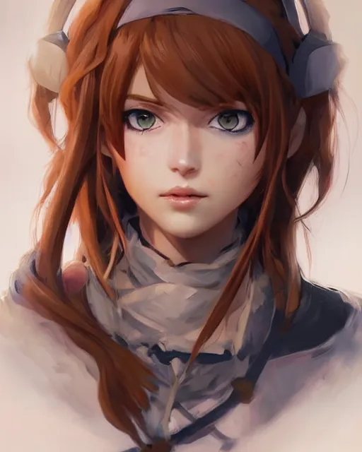 Image similar to portrait Anime Aela the Huntress girl cute-fine-face, pretty face, realistic shaded Perfect face, fine details. Anime. realistic shaded lighting by Ilya Kuvshinov Giuseppe Dangelico Pino and Michael Garmash and Rob Rey, IAMAG premiere, aaaa achievement collection, elegant freckles, fabulous