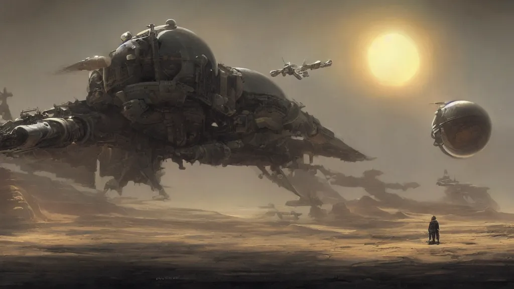 Prompt: small organic dropship lander design by john schoenherr and glenn barr, epic cinematic matte painting