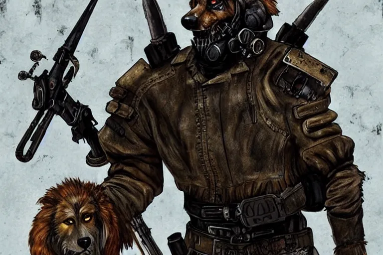 Image similar to a good ol'hound dog fursona ( from the furry fandom ), heavily armed and armored facing down armageddon in a dark and gritty version from the makers of mad max : fury road. witness me.