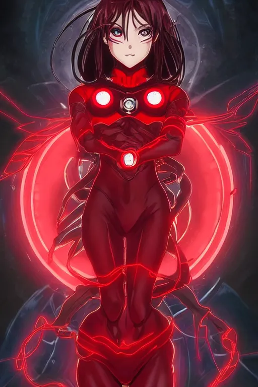 Image similar to anime key visual of a beautiful female red lantern!! intricate, red and black suit, glowing, powers, rage, anger, hate, dc comics, cinematic, stunning, highly detailed, digital painting, artstation, smooth, hard focus, illustration, art by artgerm and greg rutkowski and alphonse mucha