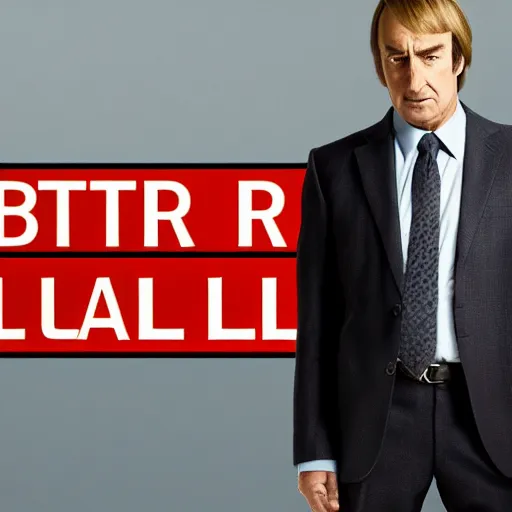 Prompt: better call saul logo, text, advertisement, lawyer