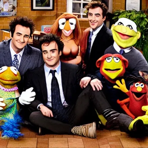 Prompt: the cast of how i met your mother as muppet
