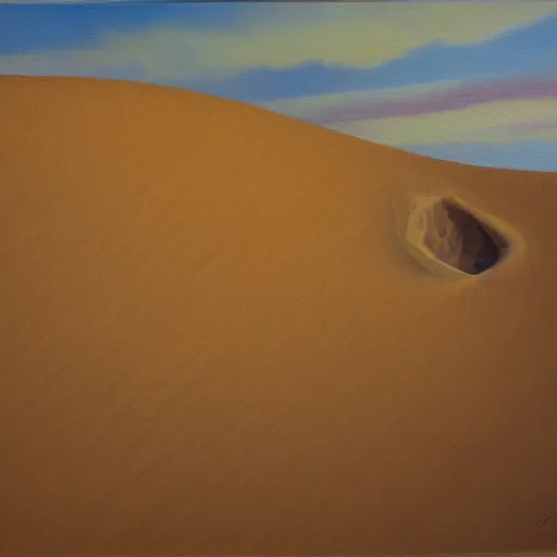 Image similar to oil painting painting of a sand dune shaped like a woman lying on her side