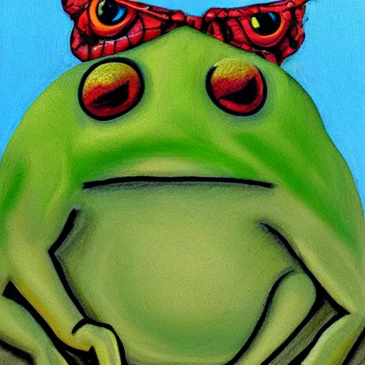 Image similar to zuma frog, surrealist painting