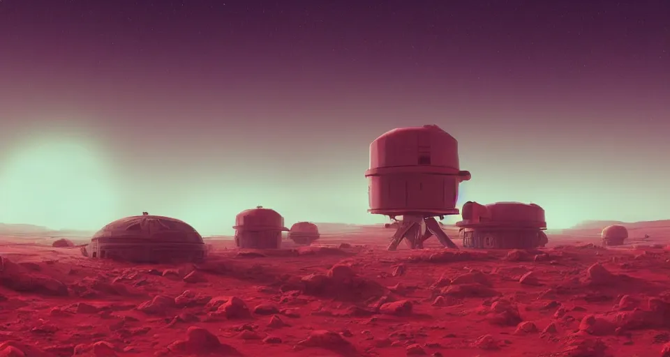 Prompt: A very very very dim Venusian outpost, red atmosphere, very hazy, rendered by simon stålenhag, rendered by Beeple, Makoto Shinkai, syd meade, environment concept, digital art, starwars, unreal engine, 3 point perspective, WLOP, trending on artstation, low level, 4K UHD image, octane render,