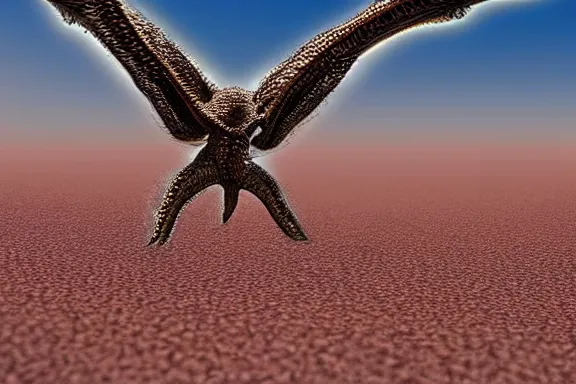 Prompt: “ very very intricate photorealistic photo of an eldritch horror flying over the desert, detailed natural lighting, award - winning crisp details ”