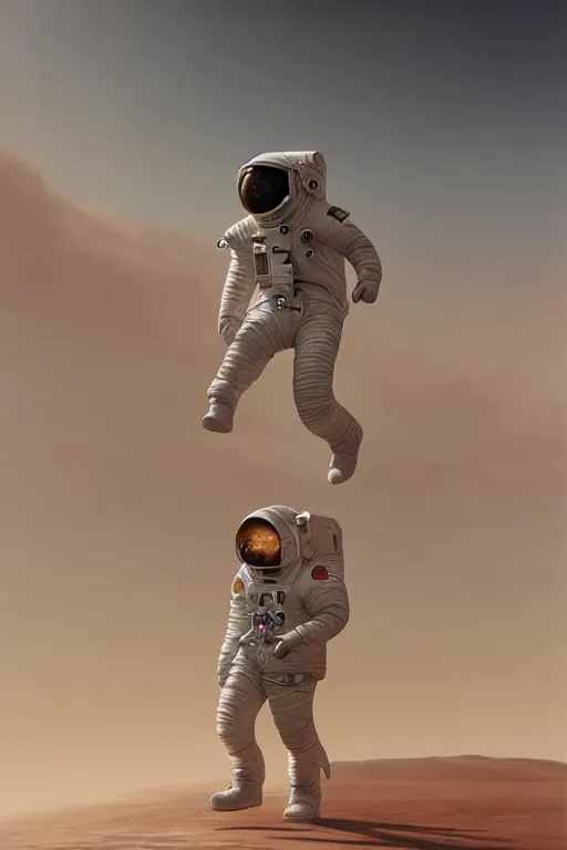 Prompt: a stunning ultra realistic fine art painting of an astronaut walking on Mars, by tom bagshaw, studio portrait, muted colors, detailed hair, 4K