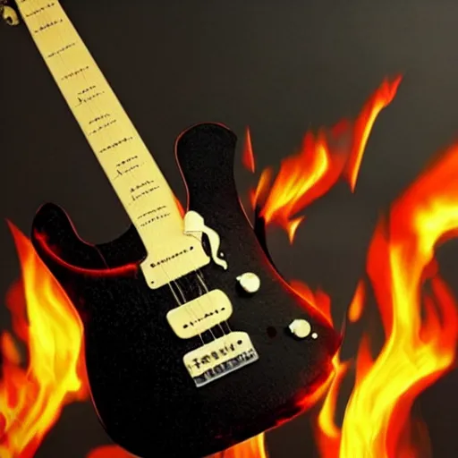 Prompt: an electric guitar made entirely out of fire