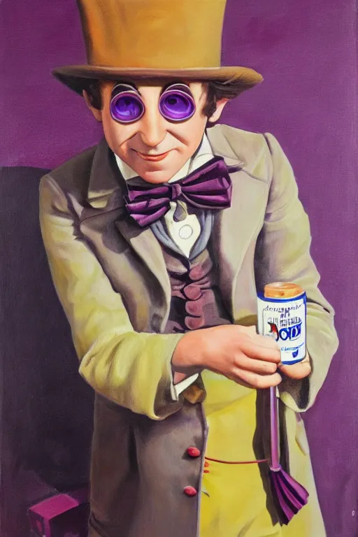 Prompt: Ibai Llanos dressed as Willy Wonka, highly detailed, oil on canvas