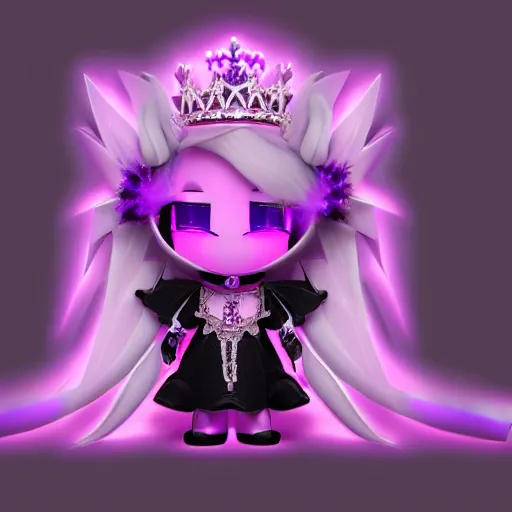 Image similar to cute fumo plush of a elaborately dressed gothic punk princess in black and purple regalia, crown, outline glow lens flare, vray