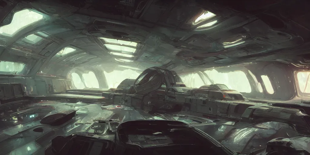 Prompt: interior of an abandoned space ship, featured on artstation, soft lighting, sun light rays, wadim kashin