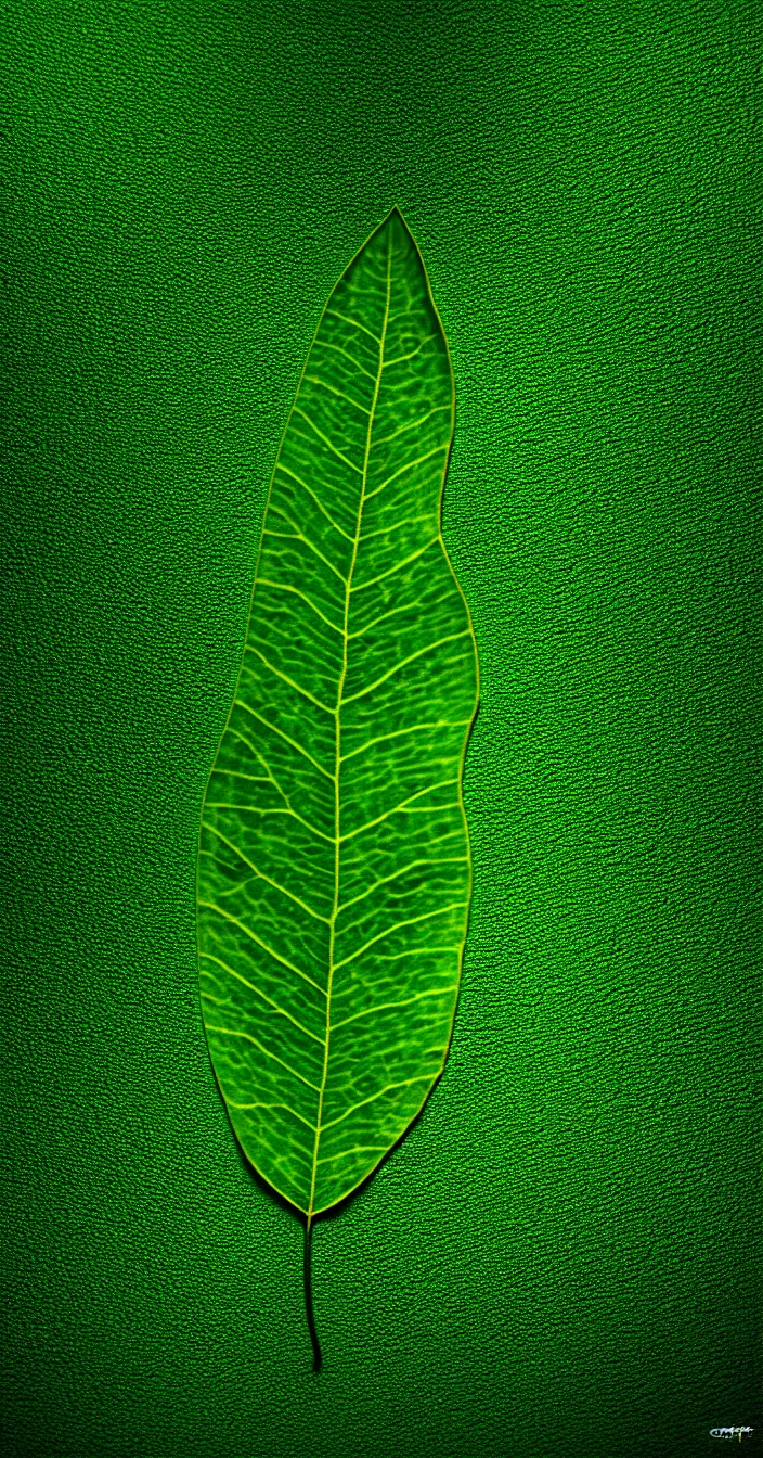 Prompt: realistic photo of texture of a one big glowing leaf, dark background, full leaf is visible, very sharp focus, in the style of greg rutswoski, very hyper realistic, highly detailed, fantasy art station