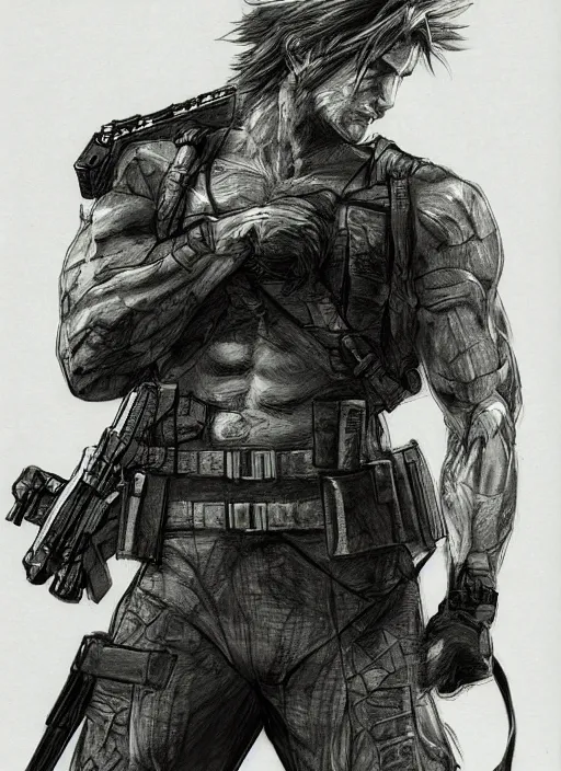 Prompt: solid snake by yoshitaka amano, concept art, highly detailed, intricate